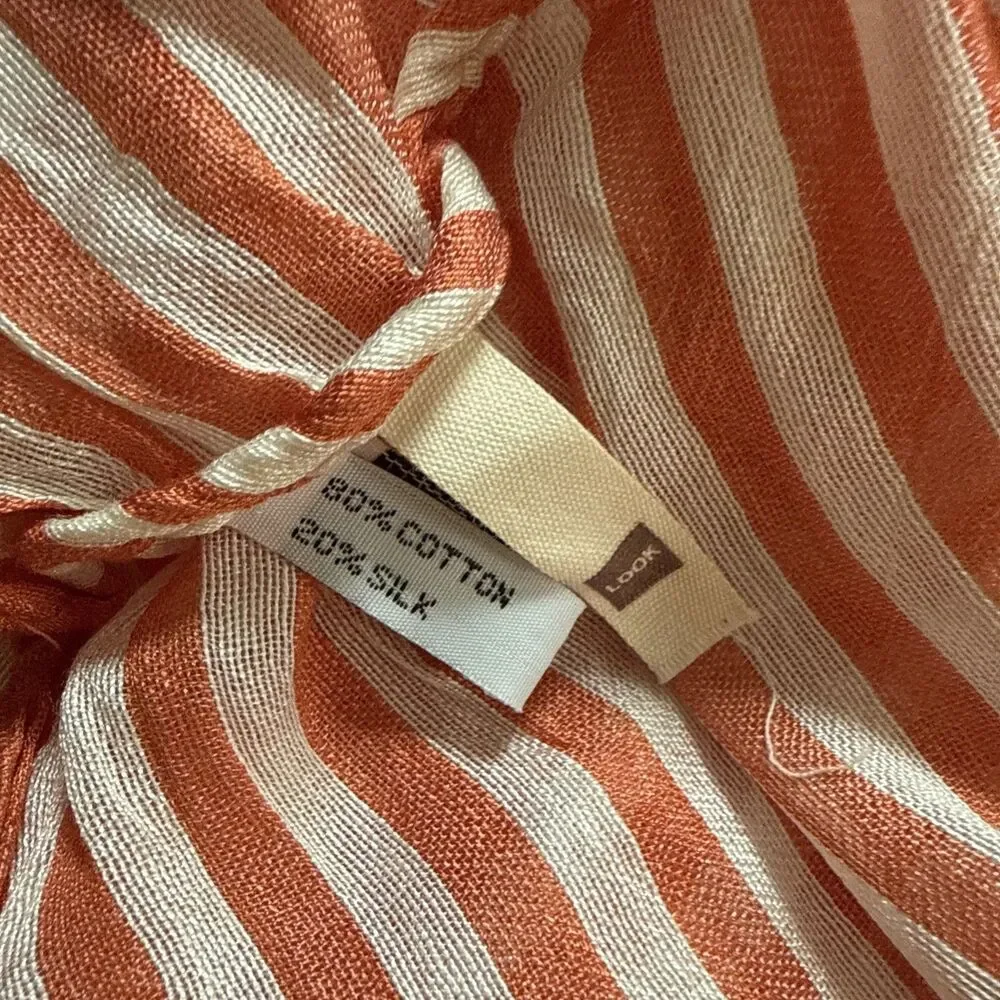 ORANGE & WHITE STRIPED Look Silk And Cotton Blend Infinity Scarf